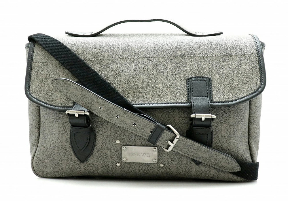 Loewe Anagram Shoulder Bag Handbag Leather Gray Black